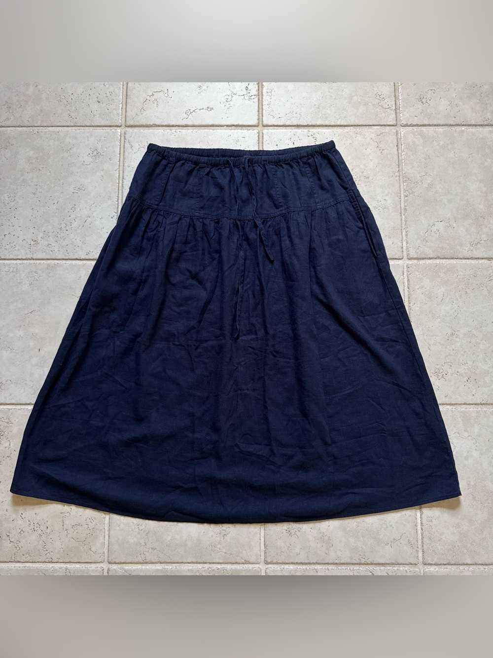 NWT Banana Republic Linen Blend Tiered Midi Skirt Navy Blue Size L